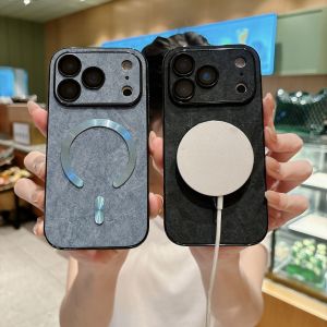 Shockproof TPU Magnetic For Magsafe Case For iPhone 17 16 15 14 13 Pro Max Plus Wrinkle Texture Lens Protector Bumper Soft Cover