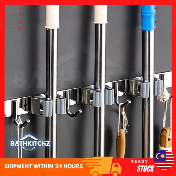 BATHKITCHZ Broom Holder 304 Stainless Steel Wall Mounted Hanger Mop ...
