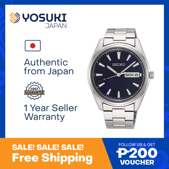 SEIKO SUR341P1 SUR341P Quartz Simple Day Date Navy Silver