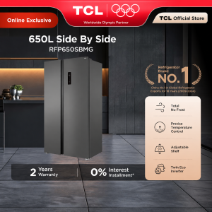 TCL 650L Side By Side Refrigerator Twin Inverter No Frost Fridge Power Cool Electronic Control Fridge 650 Peti Sejuk RFP650SBMG