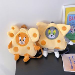CUTE DIY สไตล์เพรพพี้ กระเป๋าเป้ผ้าทอมกับเจอร์รี่ การ์ตูนลายการ์ตูน อะนิเมะ กระเป๋านักเรียนน่ารักๆ นุ่มนุ่มๆ ของเล่นตุ๊กตาผ้า กระเป๋านักเรียนลายการ์ตูน สำหรับผู้หญิง