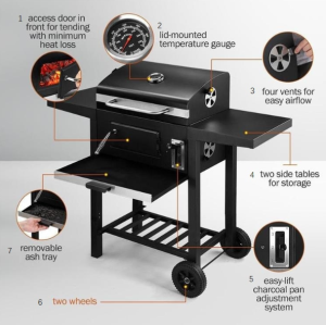 Outdoor Charcoal BBQ Grill Stove Household Portable Barbecue Stove Grill With Cover and Thermometer BBQ Griller Oven