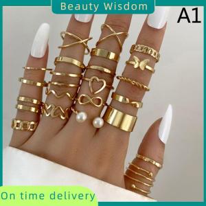 Beauty Wisdom 22pcs Set Vintage Hollow Heart Butterfly Rings Set For Women Metal Color Geometric Spiral Shape Ring rendy Jewelry