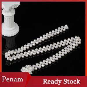 [PAM] Women Waist Chain Inlaid Elastic Belt With Waist Decoration Thin Belt Beaded Elastic Belt