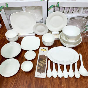 BỘ TÔ CHÉN DĨA TRẮNG DÀY 26 món.Gốm sứ trắng dùng cho quán hoặc bữa cơm gia đình sang trọng hàng canh sale 50%