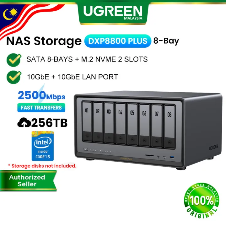 UGREEN NASync DXP8800 Plus 256TB NAS Cloud Data File Storage Backup SATA 8-Bay M.2 NVMe SSD Hard Drive 10 GbE LAN Port Intel Chip Wireless File Sharing Remote