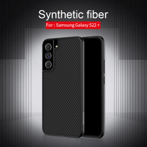 Samsung Galaxy S22+ / S22 / A52 / A52s 5G - Nillkin Synthetic Fiber Case Full Coverage Casing Black Carbon Fibre Scratch Shock Resistant Anti Slip Proof Drop Impact Fingerprint Tough Dual Layer PC TPU Non Grip Matte Pattern