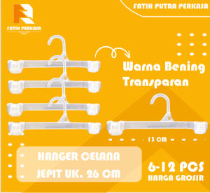 Gantungan Jepit Celana Ukuran 26 CM Model GT / Hanger Baju Bahan Plastik Bening // (ISI 1-12 PCS)