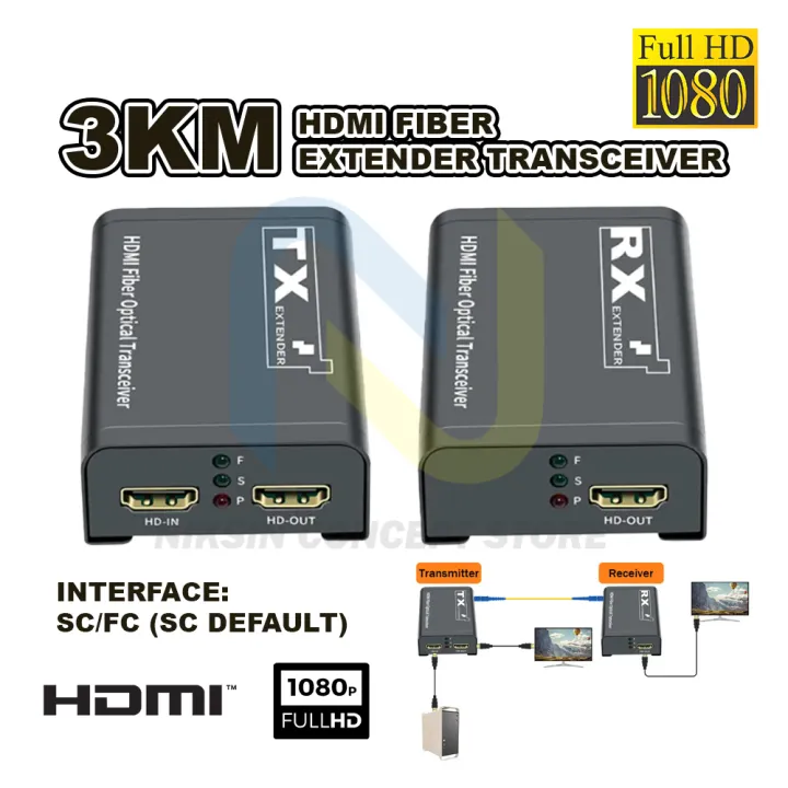 3km HDMI Fiber Extender Transceiver SC 1080P Fiber Optical Cable Video Transmitter Receiver Kit