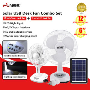 [BUY 1 FREE 1] NSS 12 / 14 inch Solar Stand Fan  Multifunction Rechargeable Electric Fan With Phone Charger Led Night Light  Solar Panel