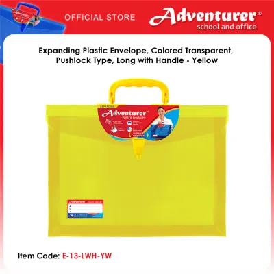 Adventurer Expanding Plastic Envelope Colored Transparent Pushlock Type Long with Handle