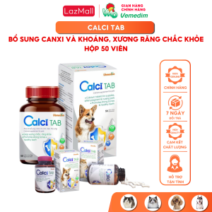 Vemedim Calci Tab viên bổ sung canxi và khoáng cho chó mèo giúp xương chắc răng khỏe hộp 50 viên