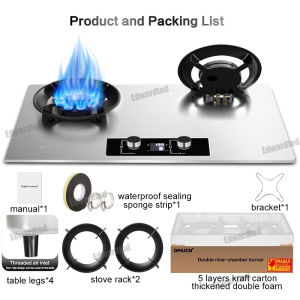 ✨✨EDWARD Tempered Glass Flip Cover Gas Stove Double Burner Timing Folding Memasak Gas Cooker Stove Desktop Embedded Liquefied Hob Cooker 煤气炉 双头媒气炉