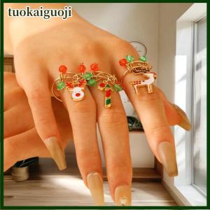 tuokaiguoji Fun Personalized Cartoon Christmas Elk Candy Pendant Adjustable Christmas Ring For Gift Giving Holiday Celebrations Daily Wear