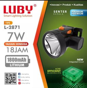 Luby 7 Watt L-2871 Senter Kepala LED Cas Headlamp Putih Charger Free Reflektor Lensa Kabut tahan lama 18 jam
