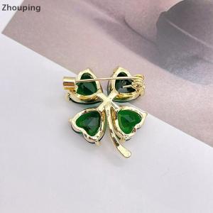【ZP】Cute Lucky Four-leaf Clover Brooch French Retro Emerald Corsage Fixed Clothes Pin Buckle Lady Wedding Jewelry Accessories