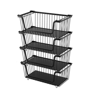 4 Pack Black Commercial Wire Baskets with Nonslip Base Vegetable Basket Perfect for Vertical Refrigerator Storage