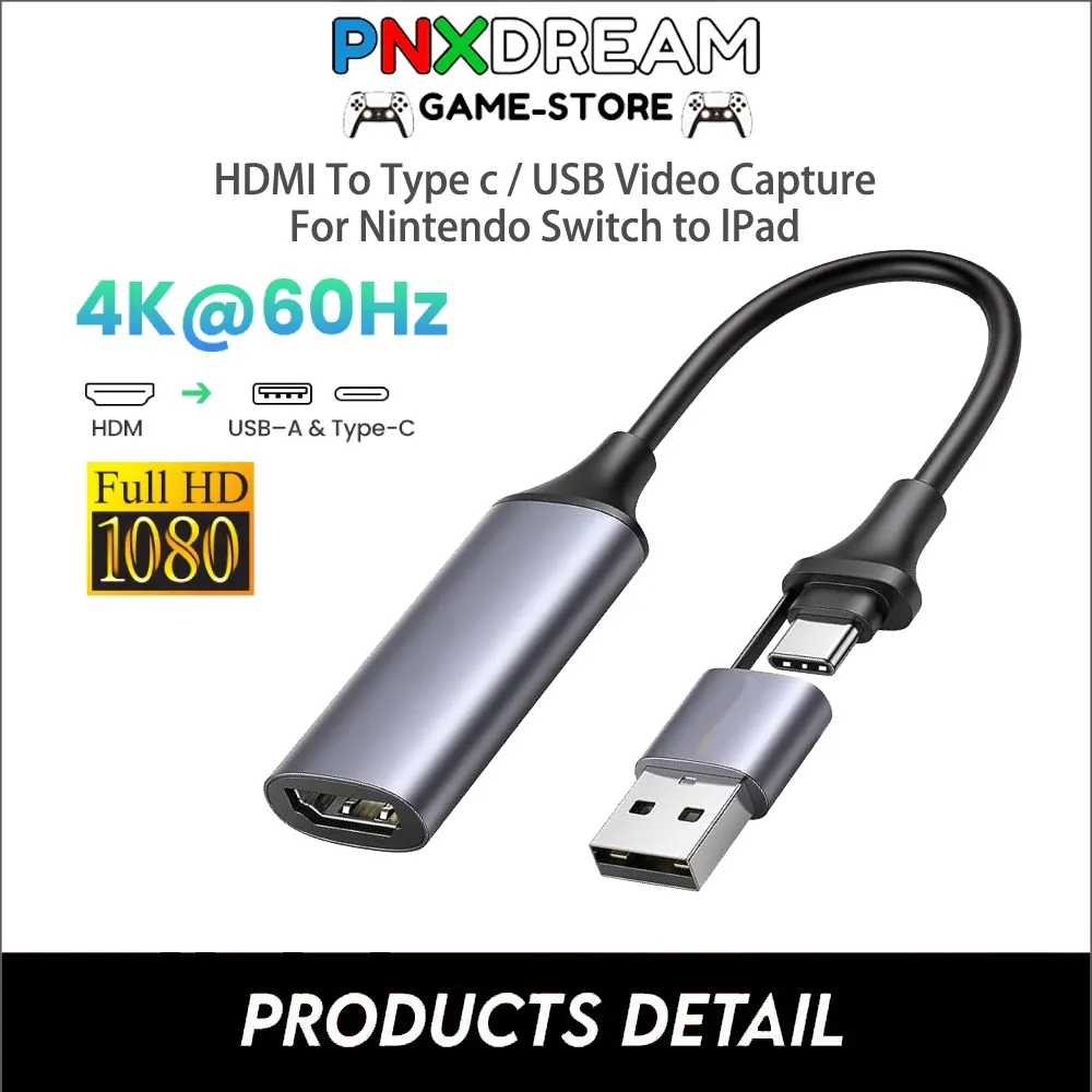 Nintendo Switch To Tablet lPad HDMI To Type c / USB Video Capture Card