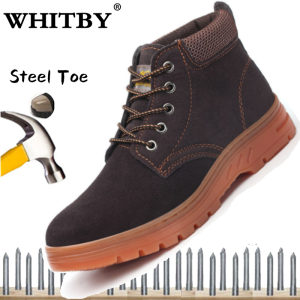 WHITBY(COD 3 Days Delivery)Safety Shoes Microfiber Leather Kasut Safety Kulit High Cut & Low Cut Steel Toe Cap Comfortable Safety Boots Kasut Safet Safety Boots Men Women