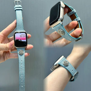 Vintage Fashion Camellia Denim strap for iWatch Band 41/45 40/44 46mm Colorful Loop for iWatch10 9 87 6 54se