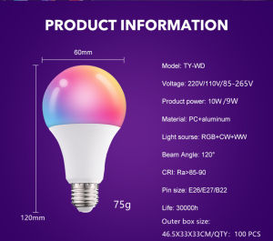 【Smart lighting】FXPOTBluetooth Smart Bulb WiFi Smart Dimming Light Bulb Smart Led Light Bulb  RGB+CCT 220V-265V Smart Bulb Voice Control Via Google Home Smart Life App Alexa Timer Voice Control Smart Dimming Light Bulb