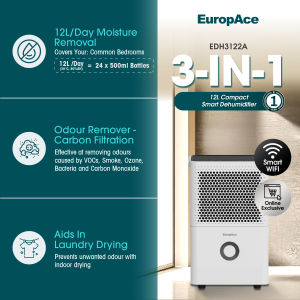EuropAce Smart WiFi Dehumidifier + Air Purifier | HEPA13 Up to 10 Years Full Warranty Dehumidify Up To 60L Per Day