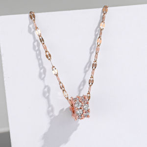 Bsfome Vòng cổ kim cương giả hồng vàng thép mạ 18k không xỉn màu đá Cubic Zirconia lấp lánh mặt dây chuyền ống tròn