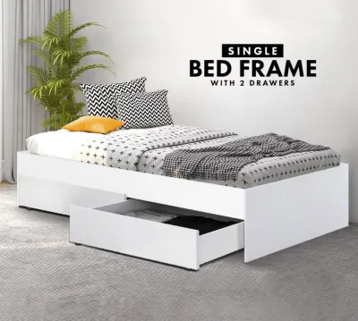 Homelife Practical Single Bed Frame Bunk Bed Side with Pull-Out Bed Or 2 Storage Drawers Furniture Bedroom Bed Frames