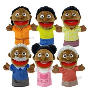 EAURA Teaching Parent-Child Hand Toy Black Skin African Educational Finger Dolls Finger Puppets Plush Hand Puppet Hand Puppet