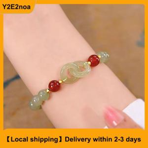 【Local shipping】 Fashion Double Ring Interlocking Hetian Jade Beaded Bracelet Female Ins Style Love Safety Buckle Bangle For Bestie Birthday Gift