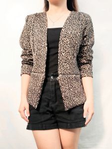 Jacket Blazer scuba motif leopard jd/cocok untuk hangout dan kantoran