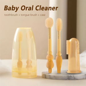 3in 1 Baby newborn Oral Cleaner soft Silicone ToothBrush Tongue Cleaner Set BPA Free