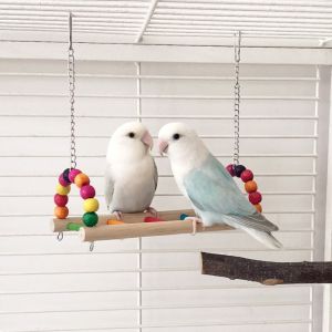 DGFDF Bite Resistant Parrot Swing Toy Colorful Hanging Bird Cage Standing Multi Functional Wooden Chewing Training Toys Training