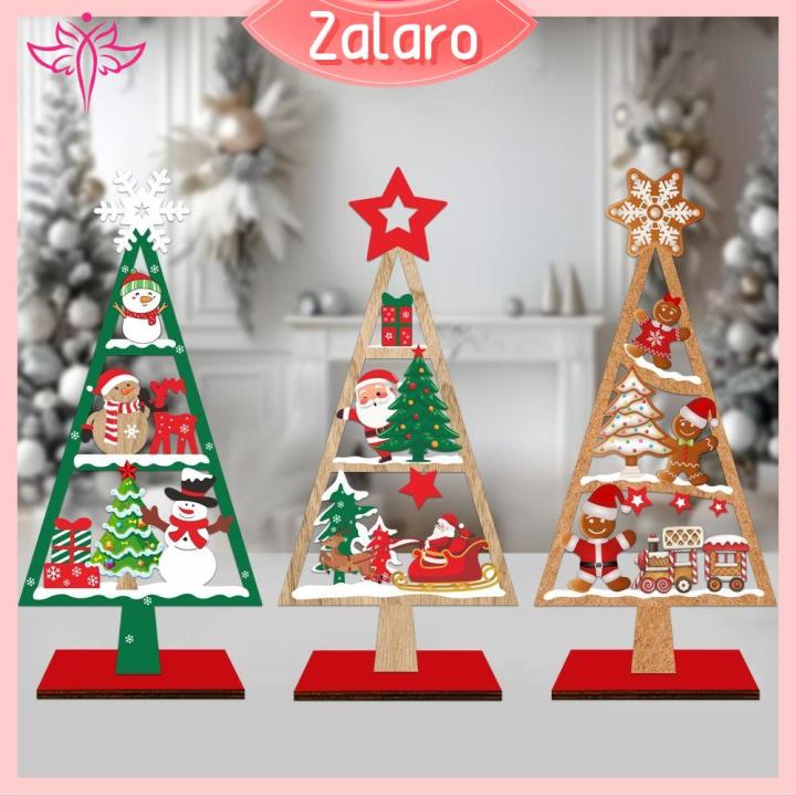 ZALARO ต้นคริสต์มาส ตกแต่งโต๊ะทำงาน ซานตาคลอส ไม้ ป้ายสัญลักษณ์ ...