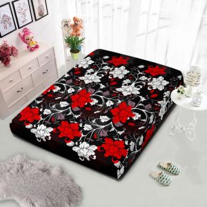 Sarung Kasur Busa Resleting Aesthetic Motif Bunga Merah