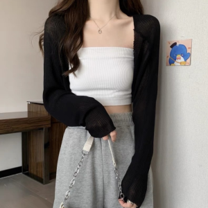 Áo khoác cardigan A5 thun len dài tay có cuốn viền phong cách Ulzzang dễ thương Hana store