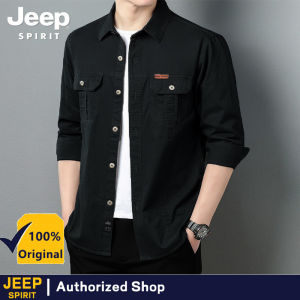 Jeep Spirit เสื้อเชิ้ตแขนยาวของผู้ชายผ้าฝ้ายฟอกสีหลายกระเป๋าเสื้อเชิ้ตลำลองธุรกิจเครื่องมือ