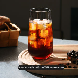 BINCOO Glass Cup Vertical Striped Coffee Cup Fruit Tea Cup Juice Cup Good-looking 500ML
