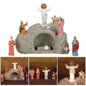 Easter resurrection cảnh bức tượng nhỏ bộ đồ trang trí với đèn LED cho lễ hội kệ trưng bày để bàn Cơ Đốc giáo Quà Tặng