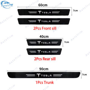Tesla Car Door Sill Strip Carbon Fiber Leather Anti Scratch Door Step Protector for Model 3 Model Y S X Cybertrunk Tesla Semi