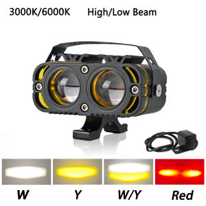 Upgrade(2PCS)Alloy 30W/Bulb Double Lamp Runway Headlight With Bracket YELLOW-WHITE-DEVILS EYE Universal
