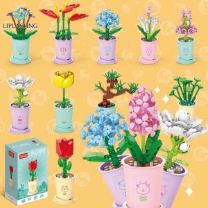 Liplasting BojindLiplasting Bojindของเล่นตัวต่อ บล็อกอาคาร กระถางดอกไม้ ดอกกุหลาบ ของขวัญ สําหรับตกแต่งบ้านของเล่น