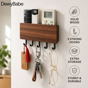 DewyBabe Wooden Key Holder Wall Mounted Key Hanger Organizer Vintage Hook Rack Mail Shelf Home Decor