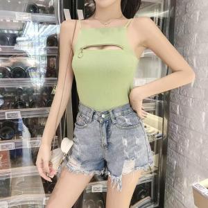 เสื้อสายเดี่ยวไหมพรม สไตล์ฮ่องกง ฤดูร้อน ทรงสลิมฟิต เสื้อท่อนล่าง สำหรับสาวญี่ปุ่น หญิง Clothing Lady Women