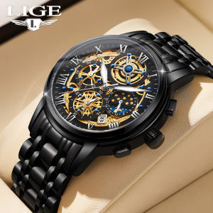 LIGE Fashion Men Casual Watches Stainless Steel Waterproof Chronograph Luminous Pointer watch for man vintage watch+ box