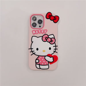 เคสโทรศัพท์ซิลิโคนเหลวป้องกันการตกรูปโบว์สีสันสดใสรูปการ์ตูนคิตตี้สำหรับ IPhone 6 7 8 XS XR 11 12 13 14 15 16ซีรีส์