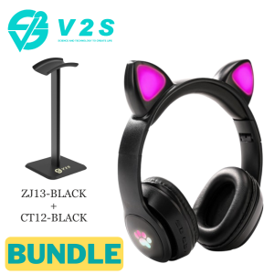 V2S Wireless Cat Ear Headphone With Built In Microphone With Headphone Holder Stand