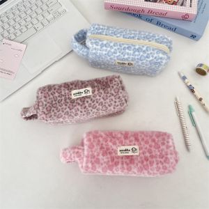 LUXERY Plush Leopard Makeup Bag Zipper Retro Leopard Female Cosmetic Bag Portable Toiletry Bag Women