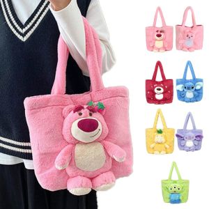 BINOCUL Strawberry Bear Plush Stitch Handbag Large Capacity Alien Stufrfed Dolls Bag Cute Animal Bear Shoulder Bag Shopping