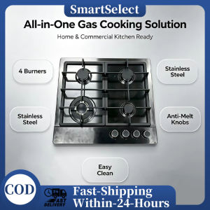 Built in 4 Burner Gas Hob Stainless Steel Gas Stove with Aluminum Burners Anti Melt Control Knobs Cast Iron Pan Grates Safety Flame Cut off for Kitchen Use